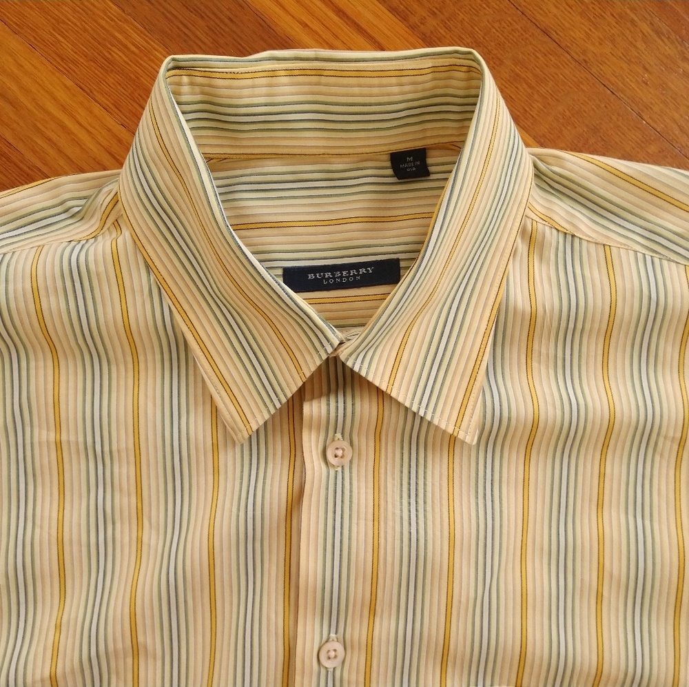Burberry London Yellow Striped Medium Dress Shirt